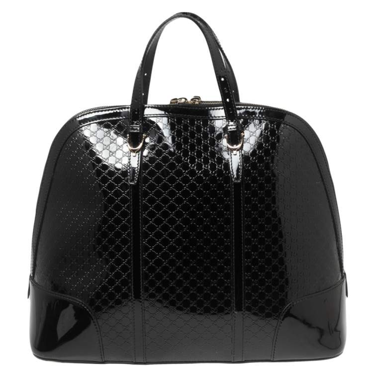 Pre Owned Gucci Black Microguccissima Patent Leather Large Nice Top Handle Bag