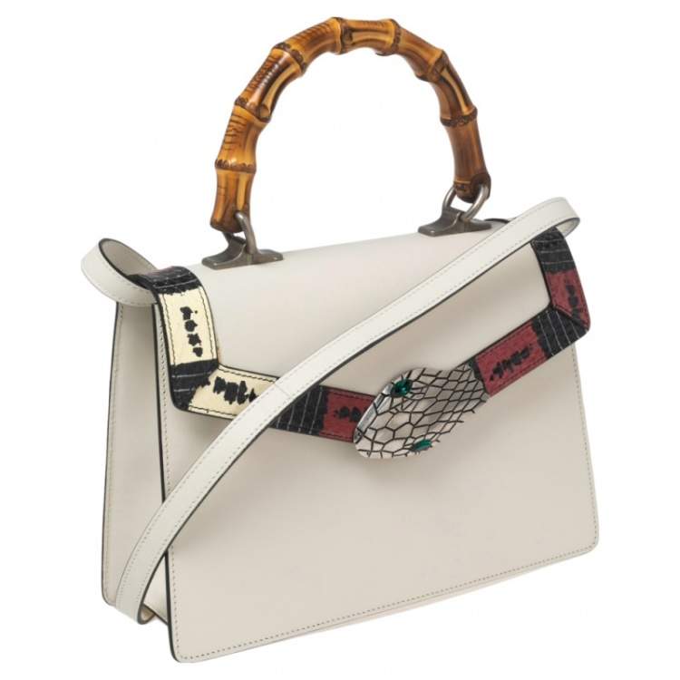 مملوكة مسبقًا Gucci Cream Leather and Snakeskin Small Lilith Top Handle Bag