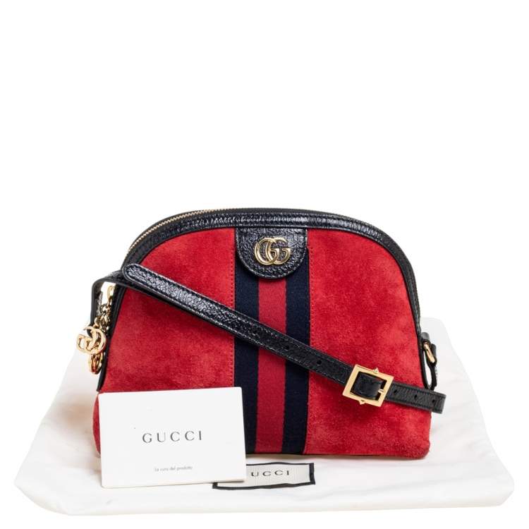 Pre Owned Gucci Red/Black Leather And Suede Small Ophidia Shoulder Bag