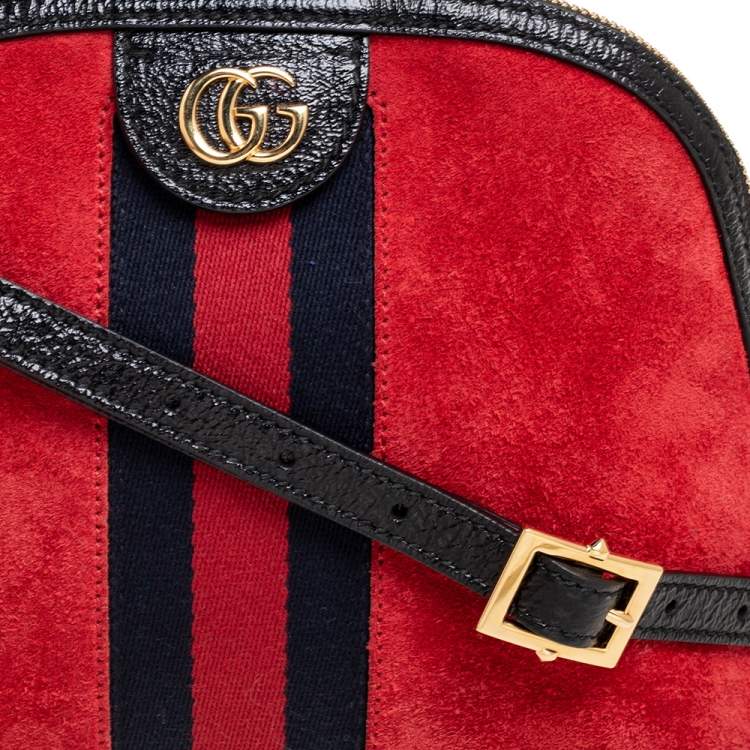 Pre Owned Gucci Red/Black Leather And Suede Small Ophidia Shoulder Bag