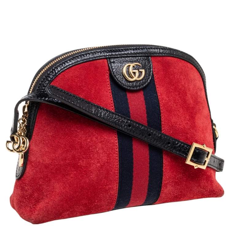 Pre Owned Gucci Red/Black Leather And Suede Small Ophidia Shoulder Bag