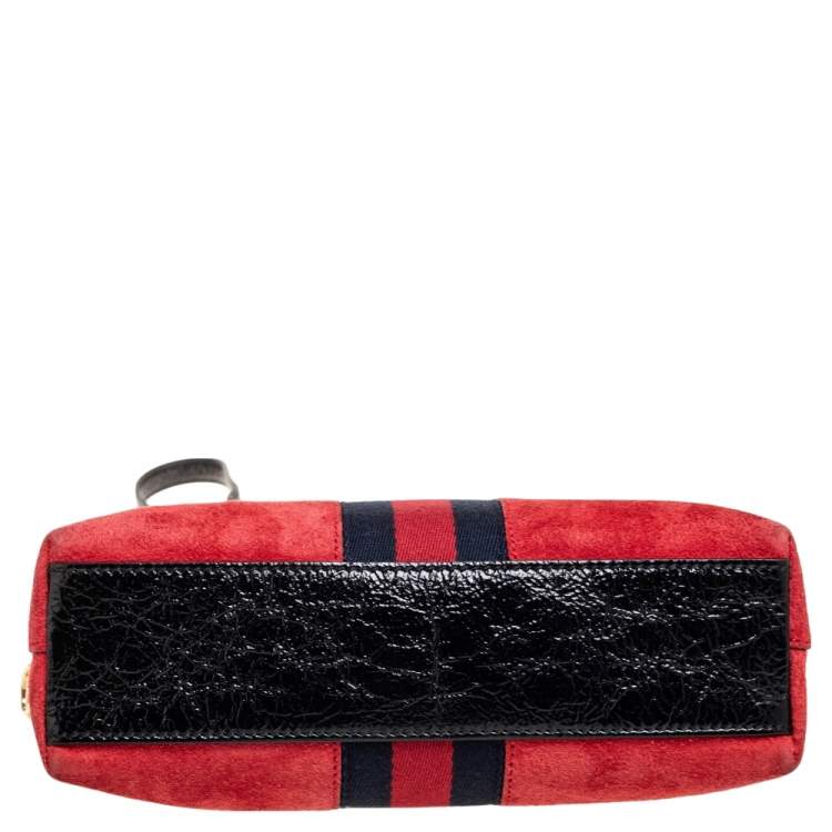 Pre Owned Gucci Red/Black Leather And Suede Small Ophidia Shoulder Bag