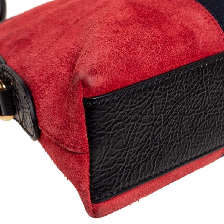 Pre Owned Gucci Red/Black Leather And Suede Small Ophidia Shoulder Bag