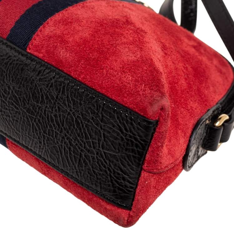 Pre Owned Gucci Red/Black Leather And Suede Small Ophidia Shoulder Bag