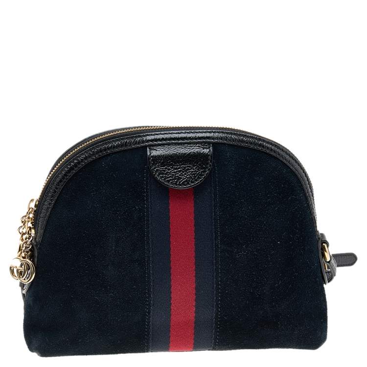 Pre Owned Gucci Black Leather And Suede Small Ophidia Dragon Embroidered Shoulder Bag