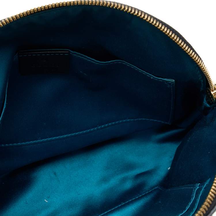 Pre Owned Gucci Black Leather And Suede Small Ophidia Dragon Embroidered Shoulder Bag