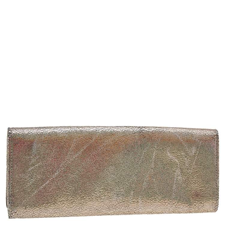 Pre Owned Gucci Metallic Hologram Leather Interlocking G Flap Continental Wallet