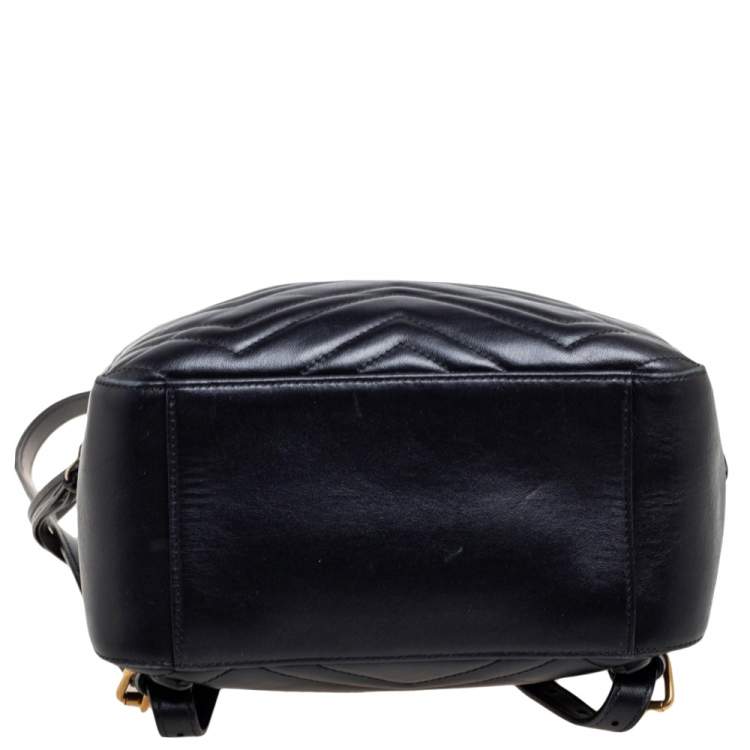 Pre Owned Gucci Black Matelassé Leather GG Marmont Backpack