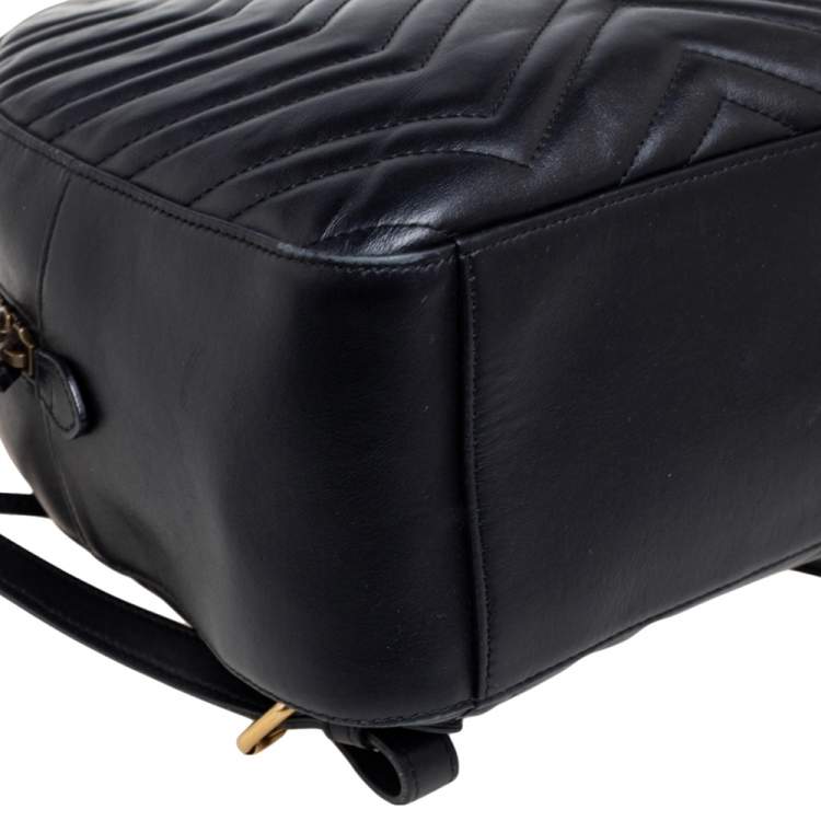 Pre Owned Gucci Black Matelassé Leather GG Marmont Backpack
