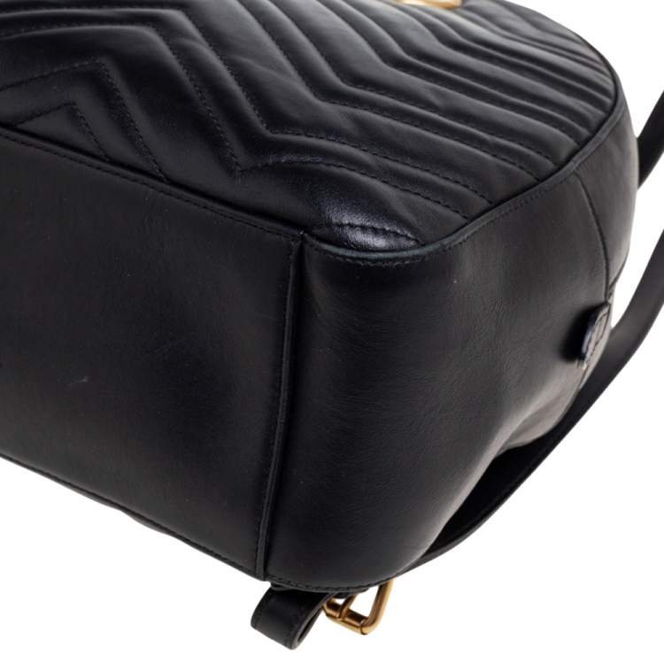 Pre Owned Gucci Black Matelassé Leather GG Marmont Backpack