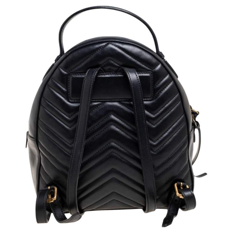 Pre Owned Gucci Black Matelassé Leather GG Marmont Backpack