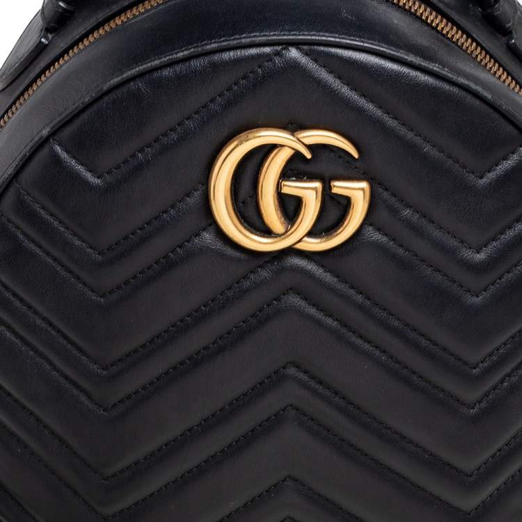 Pre Owned Gucci Black Matelassé Leather GG Marmont Backpack
