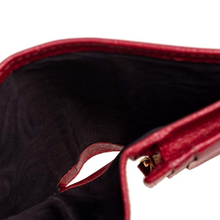 Pre Owned Gucci Red Leather GG Marmont Flap Card Case