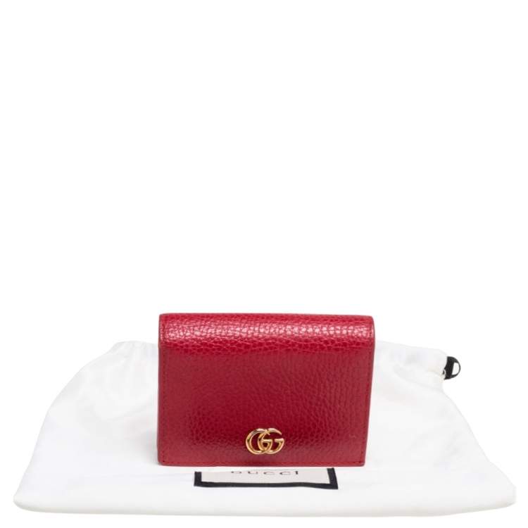Pre Owned Gucci Red Leather GG Marmont Flap Card Case