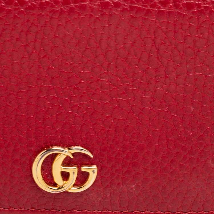 Pre Owned Gucci Red Leather GG Marmont Flap Card Case