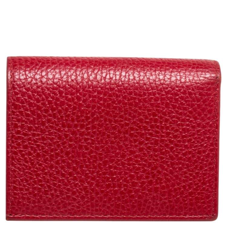 Pre Owned Gucci Red Leather GG Marmont Flap Card Case