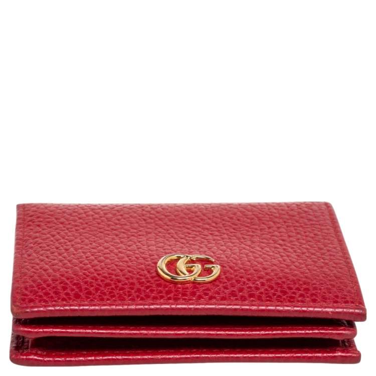 Pre Owned Gucci Red Leather GG Marmont Flap Card Case