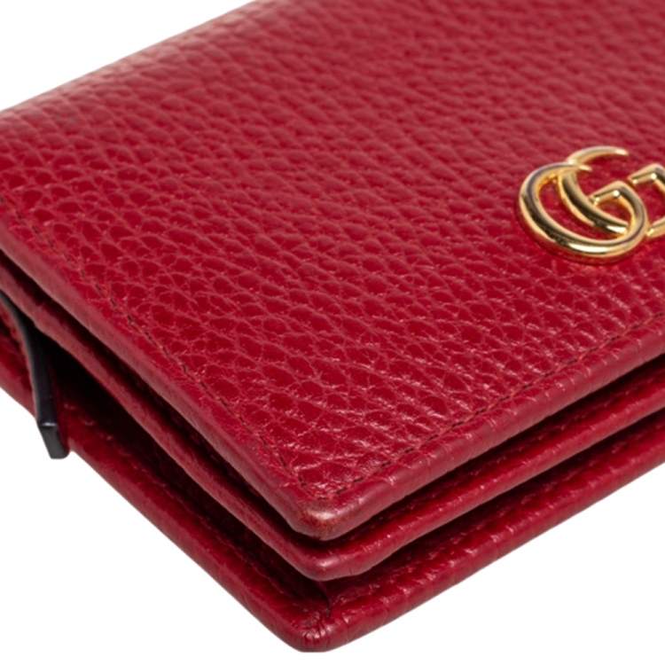 Pre Owned Gucci Red Leather GG Marmont Flap Card Case