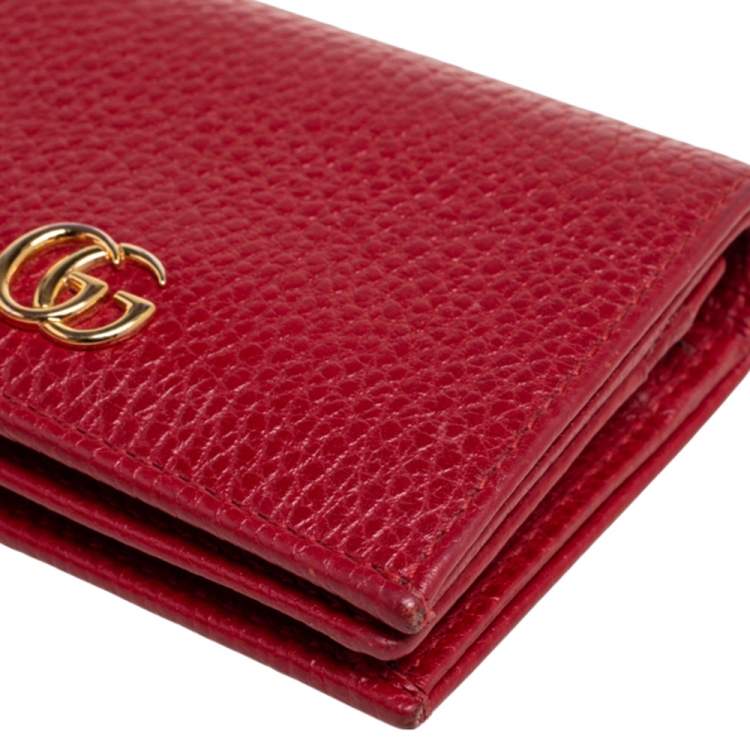 Pre Owned Gucci Red Leather GG Marmont Flap Card Case