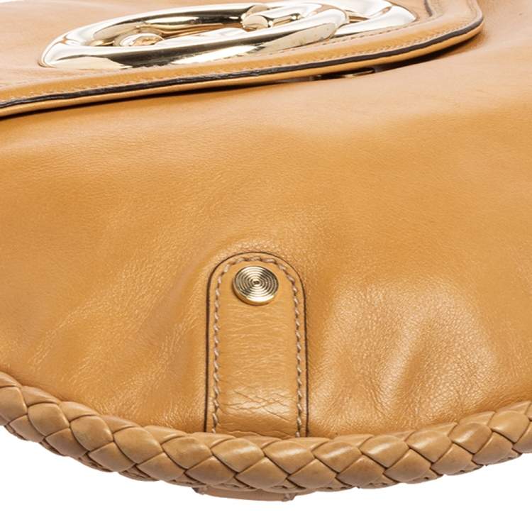 Pre Owned Gucci Beige Leather Medium Britt Tassel Hobo
