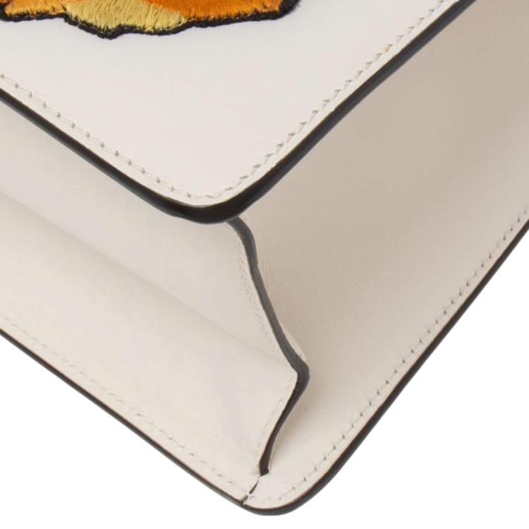 Pre Owned Gucci White Leather Floral Embroidered Medium Sylvie Top Handle Bag