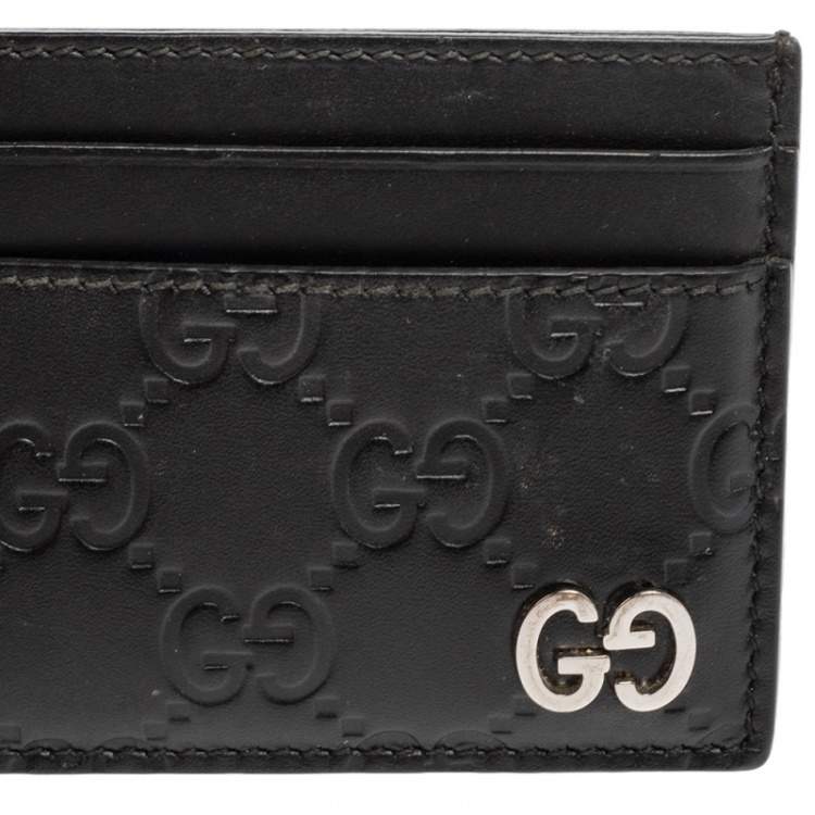 Pre Owned Gucci Black Guccissima Leather Interlocking G Card Holder