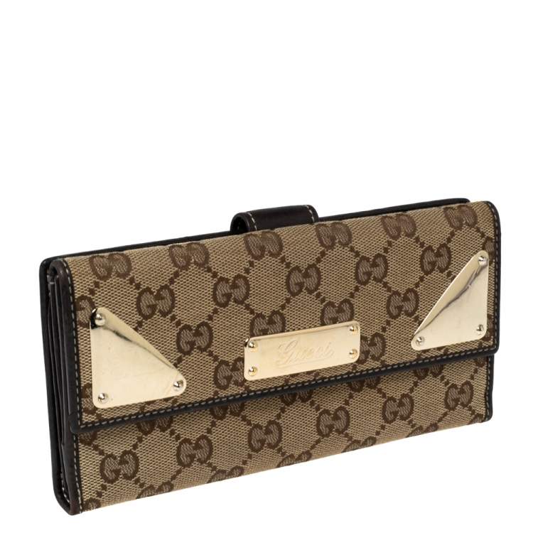 Pre Owned Gucci Dark Brown/Beige GG Canvas and Leather Indy Continental Wallet