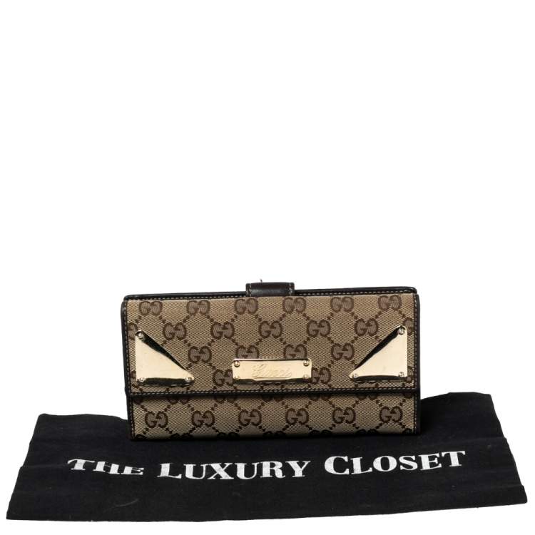 Pre Owned Gucci Dark Brown/Beige GG Canvas and Leather Indy Continental Wallet