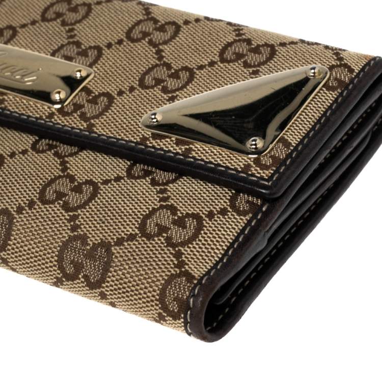 Pre Owned Gucci Dark Brown/Beige GG Canvas and Leather Indy Continental Wallet