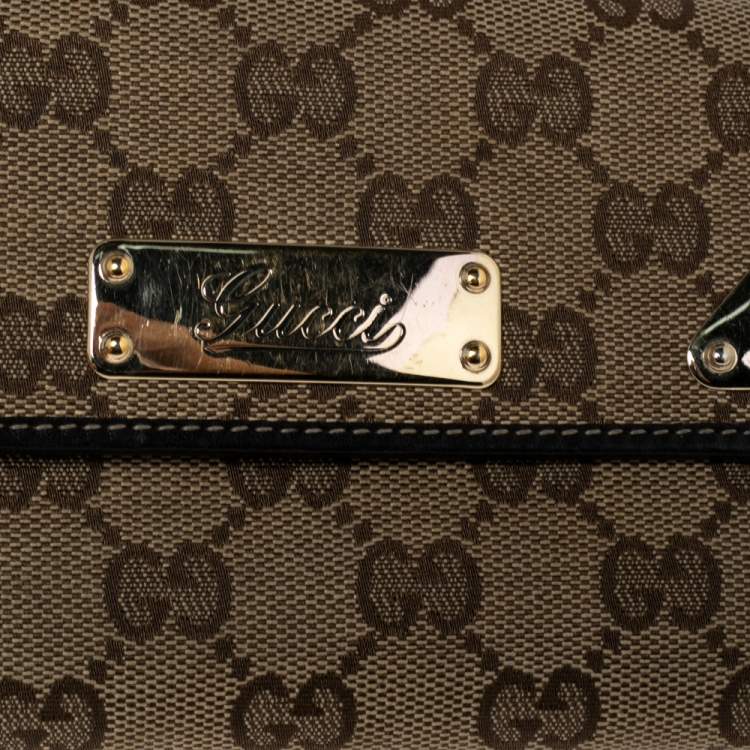 Pre Owned Gucci Dark Brown/Beige GG Canvas and Leather Indy Continental Wallet