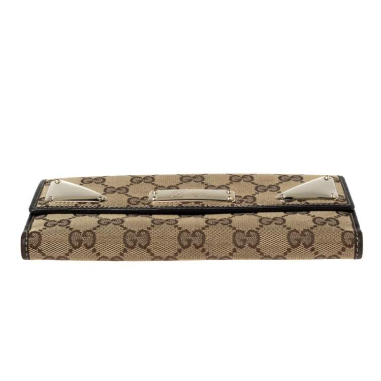 Pre Owned Gucci Dark Brown/Beige GG Canvas and Leather Indy Continental Wallet