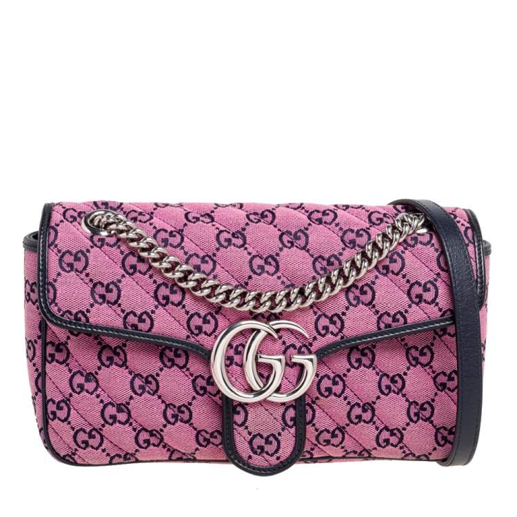 Gucci Pink/Navy Blue Diagonal Quilt GG Canvas and Leather Small GG Marmont  Shoulder Bag Gucci | TLC