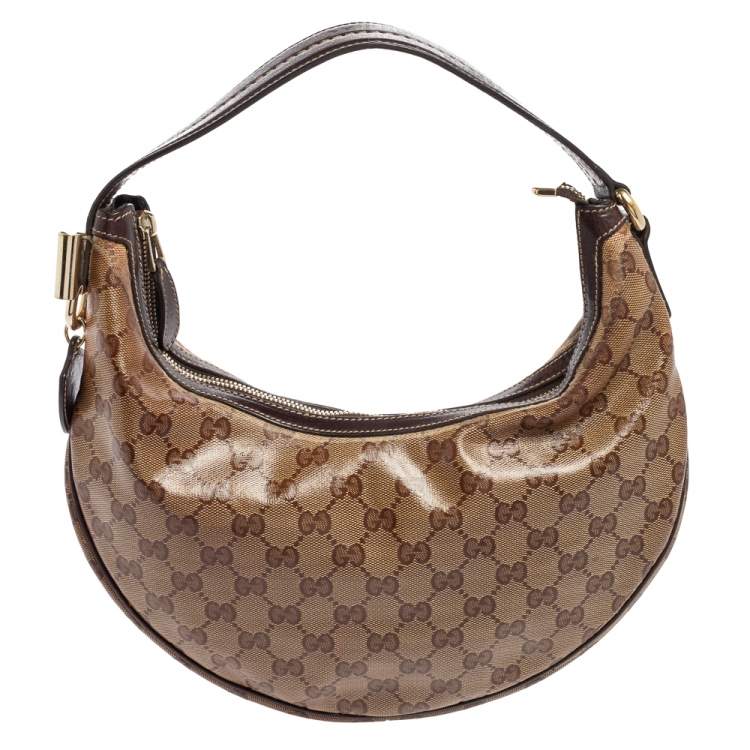 Gucci Ebony/Brown GG Crystal Canvas Large Signature Hobo Gucci