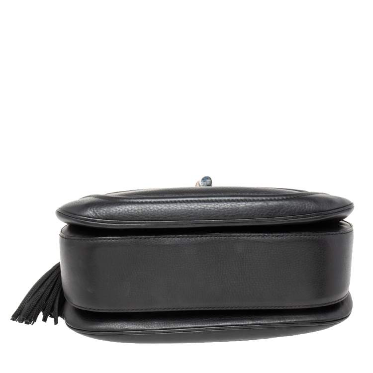 Pre Owned Gucci Black Leather Large New Bamboo Tassel Top Handle bag