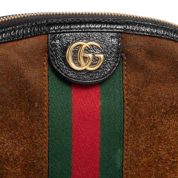 Pre Owned Gucci Brown/Black Suede and Patent Leather Ophidia Crossbody Bag
