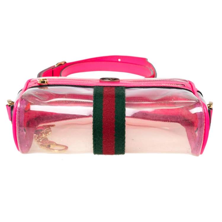 Pre Owned Gucci Pink PVC and Leather Mini Ophidia Transparent Shoulder Bag