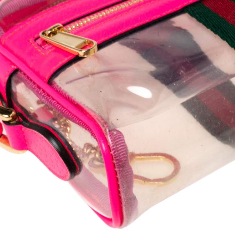 Pre Owned Gucci Pink PVC and Leather Mini Ophidia Transparent Shoulder Bag