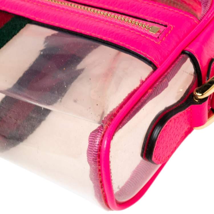 Pre Owned Gucci Pink PVC and Leather Mini Ophidia Transparent Shoulder Bag