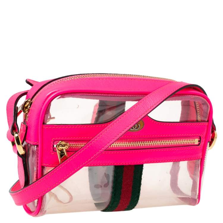 Pre Owned Gucci Pink PVC and Leather Mini Ophidia Transparent Shoulder Bag