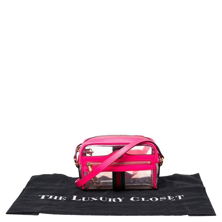 Pre Owned Gucci Pink PVC and Leather Mini Ophidia Transparent Shoulder Bag