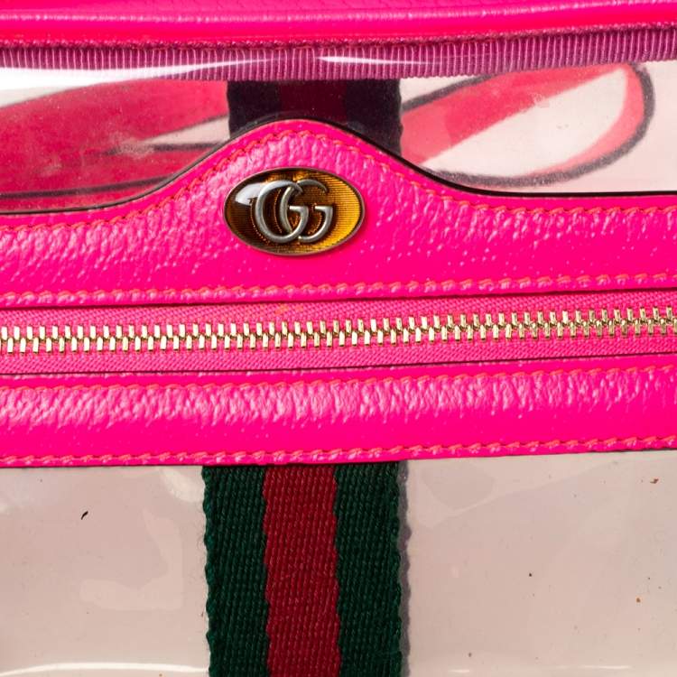 Pre Owned Gucci Pink PVC and Leather Mini Ophidia Transparent Shoulder Bag