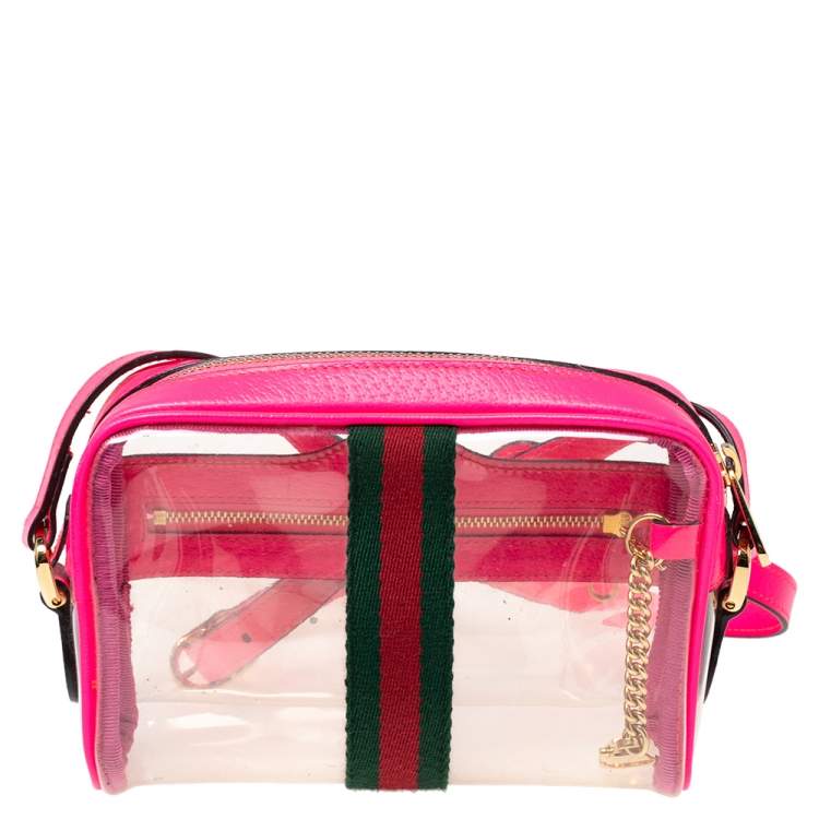 Pre Owned Gucci Pink PVC and Leather Mini Ophidia Transparent Shoulder Bag