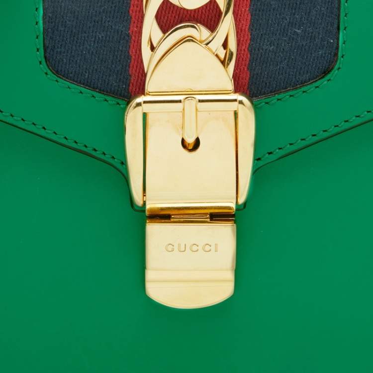 Pre Owned Gucci Green Mini Web Chain Sylvie Top Handle Bag