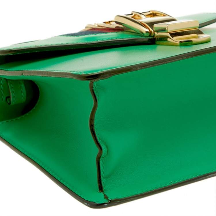Pre Owned Gucci Green Mini Web Chain Sylvie Top Handle Bag