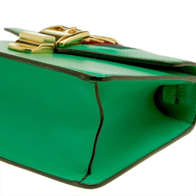 Pre Owned Gucci Green Mini Web Chain Sylvie Top Handle Bag