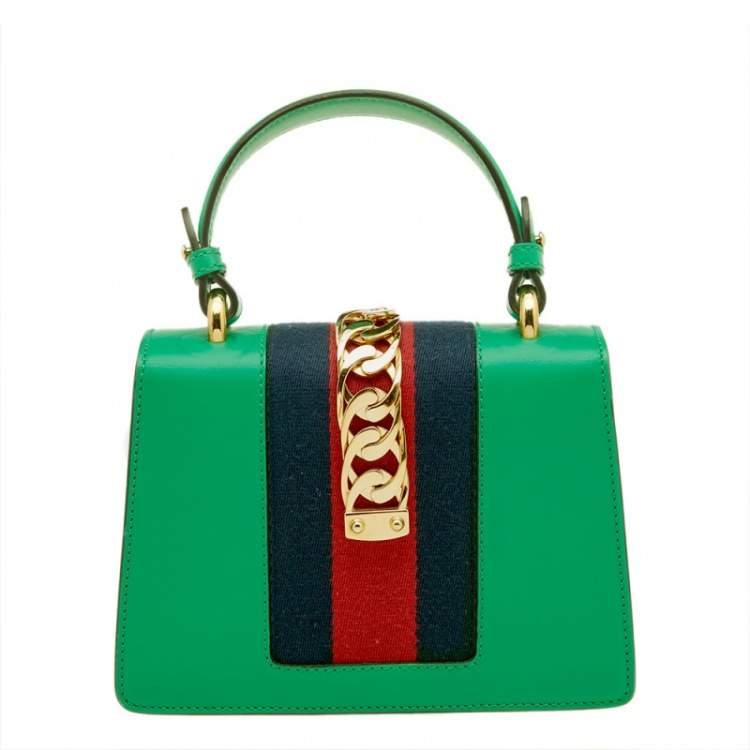 Pre Owned Gucci Green Mini Web Chain Sylvie Top Handle Bag