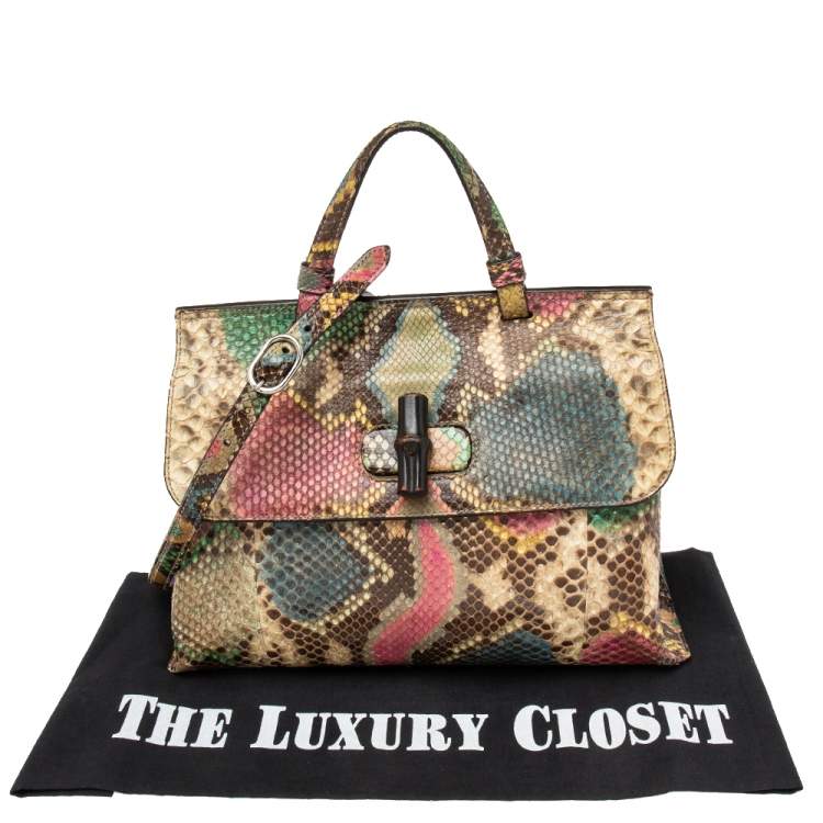 Pre Owned Gucci Multicolor Python Bamboo Daily Top Handle Bag