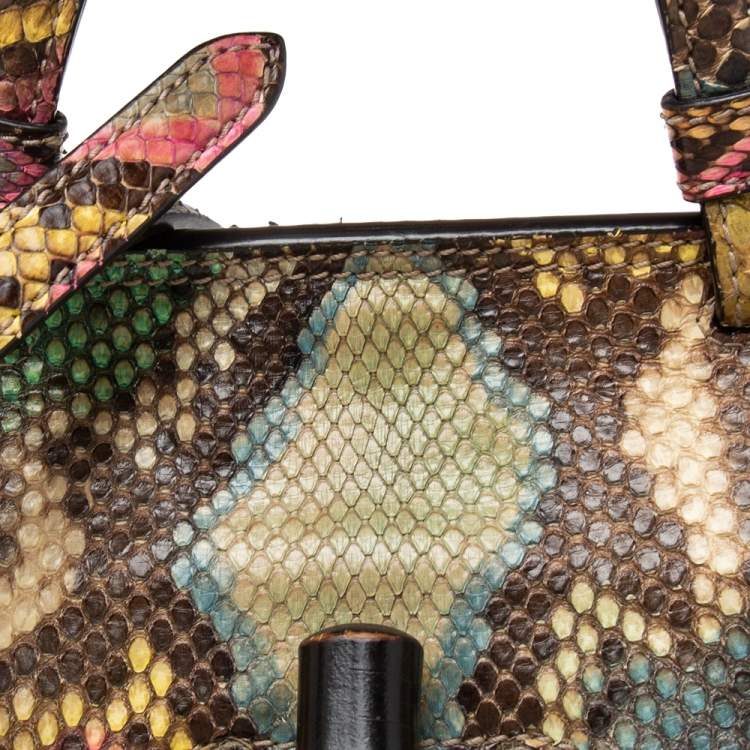 Pre Owned Gucci Multicolor Python Bamboo Daily Top Handle Bag