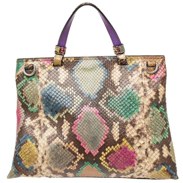 Pre Owned Gucci Multicolor Python Bamboo Daily Top Handle Bag