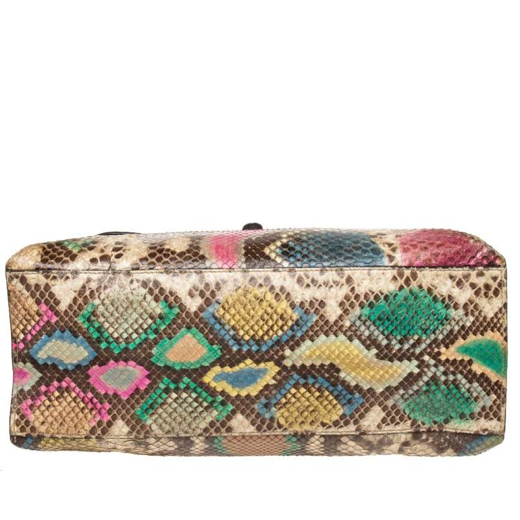 Pre Owned Gucci Multicolor Python Bamboo Daily Top Handle Bag